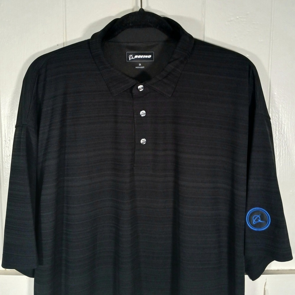 Boeing Mens 3X Polo Shirt Black Short Sleeve Textured Employee Logo 2795